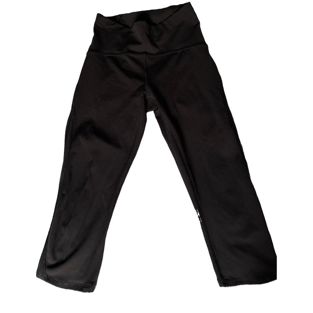 Lululemon Women Solid Black Train Times Crop 17" Leggings Luxtreme Mesh Pant 4